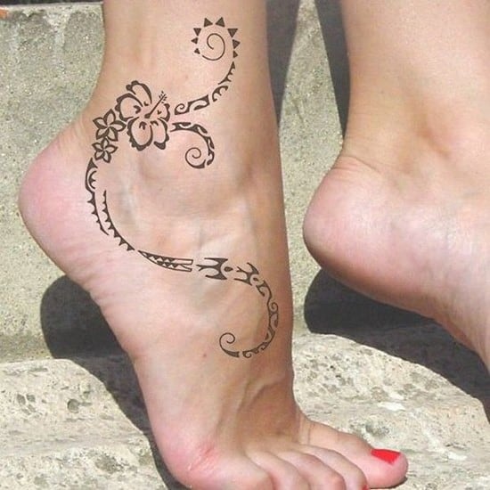 tribal flower tattoo on ankle 62-Flourish-To-Swirl-From-The-Ankle-Down-The-Foot