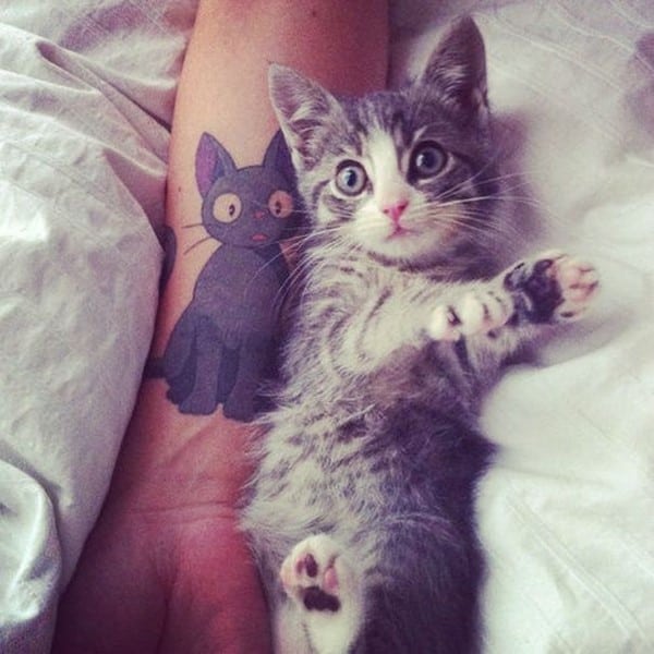 Tattoo uploaded by Justine Morrow  Funny cat tattoo by fu4ki fu4ki cat  pink funny quirky unique cartoon  Tattoodo