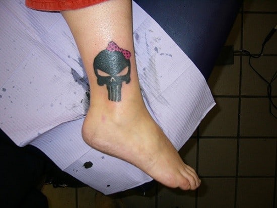skull with bow tattoo on ankle Amazing-Skull-Ankle-Tattoo