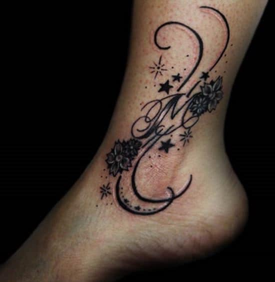 star and cherry blossom tattoo on ankle Ankle-Tattoo-with-Initials