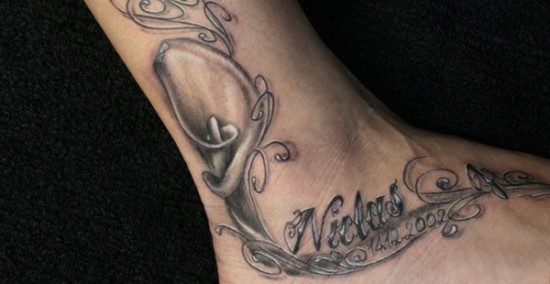 flower tattoo on ankle Beautiful-Ankle-Tattoo-with-Name-and-Date