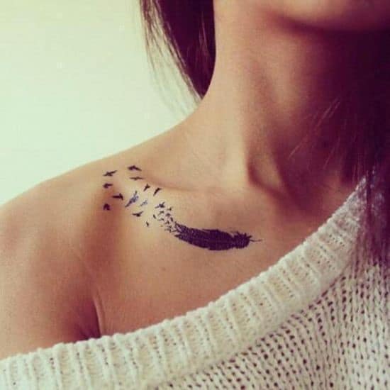 Birds-and-feather-collar-bone-tattoo