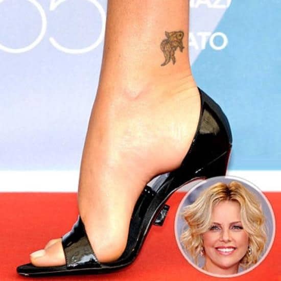 koi fish tattoo on ankle Charlize-Therons-Small-Koi-Fish-Ankle-Tattoo