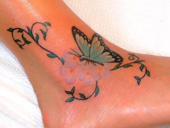 butterfly and flower tattoo on ankle Colorful-Butterfly-Tattoo-for-Women