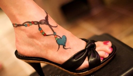 heart tattoo on ankle Colorful-Heart-Anklet-Tattoo-for-Women