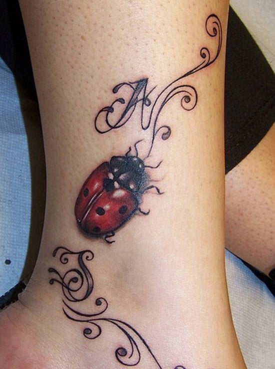 beetle tattoo on ankle Cool-3D-Beetle-Ankle-Tattoo-with-Initials-for-Women