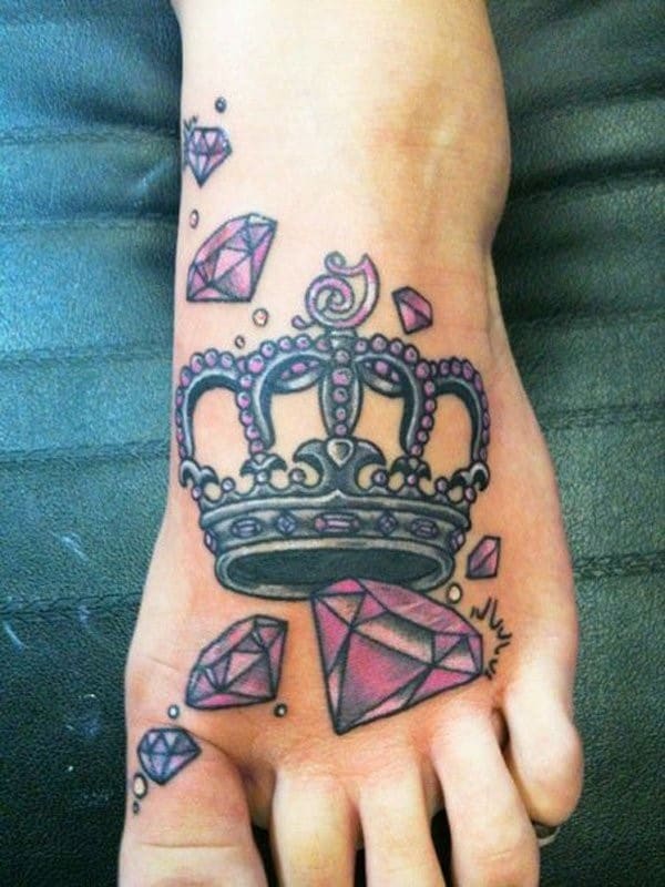 Cute-Crown-Diamond-Foot-Tattoo