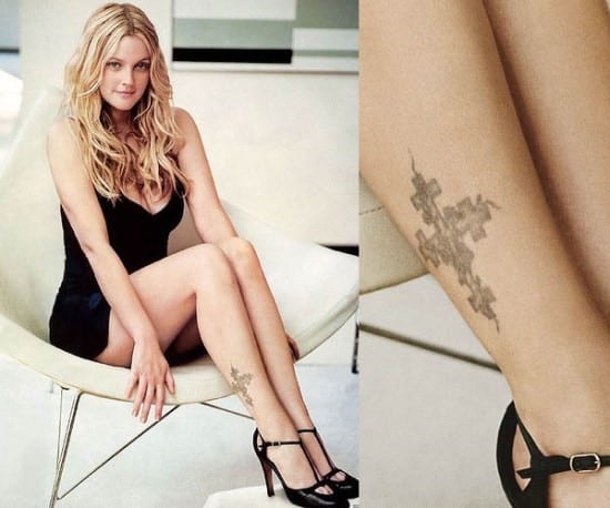 cross tattoo on ankle Drew-Barrymores-Delicate-Cross-Ankle-Tattoo