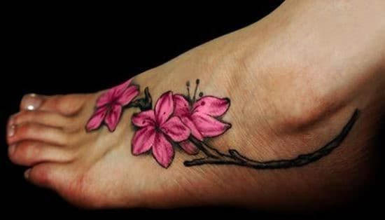 cherry blossom tattoo on ankle Pretty-Pink-Flower-Ankle-Tattoo