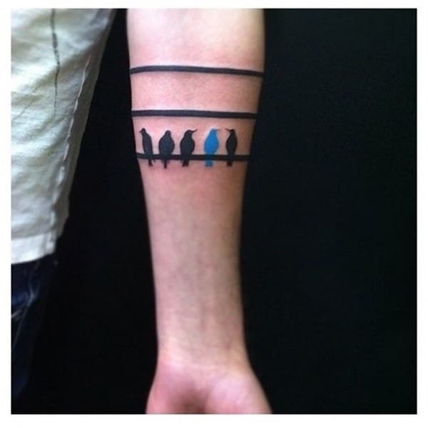 Pretty-Stripe-and-Birds-Arm-Band-Tattoos