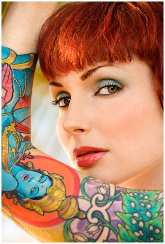 Close up portrait of attractive tattooed Caucasian woman in Maui, Hawaii, USA.