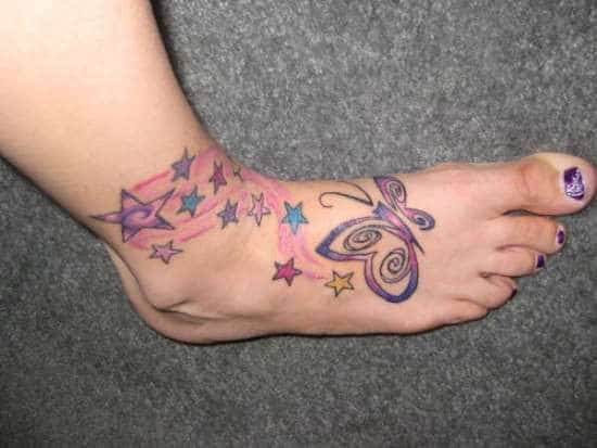 star and butterfly tattoo on ankle Starry-Butterfly-Ankle-Tattoo