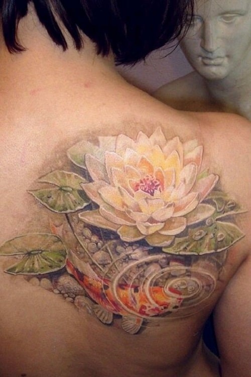 Amazing Koi Tattoo with Water Lily