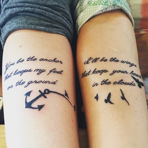 Anchor and Black Birds with Best Friend Quote Tattoos