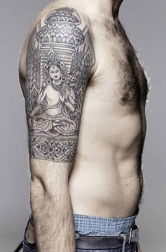 female buddha tattoo on arm b10