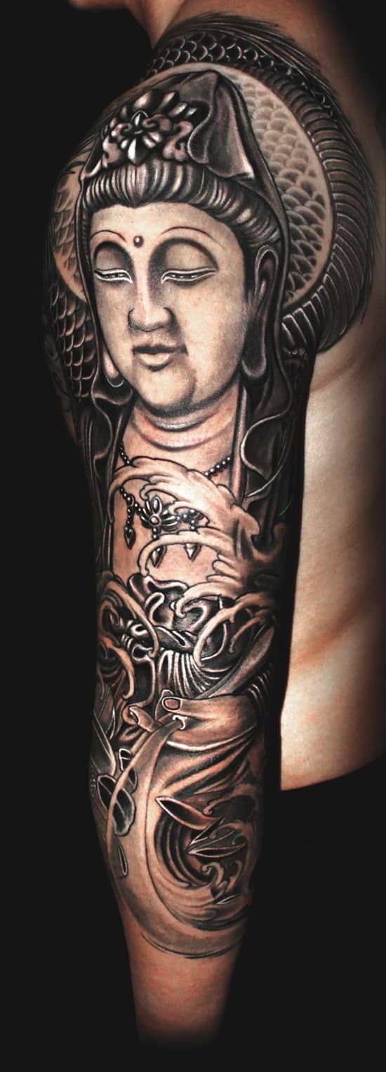 blackwork buddha sleeve tattoo b17jessyen
