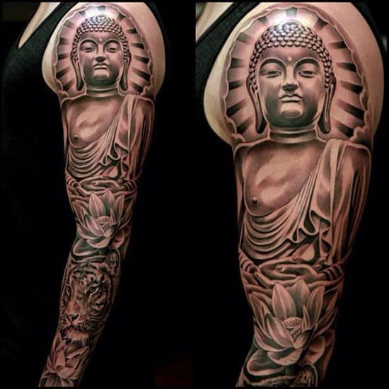 tiger and buddha tattoo on arm b18