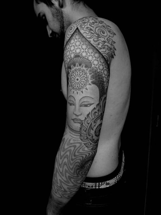 buddha face sleeve tattoo b3jondix