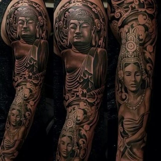 blackwork buddha sleeve tattoo b6