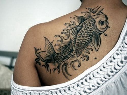 back koi fish tattoo on upper back