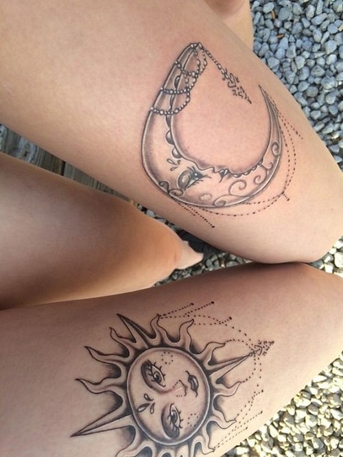 Beautiful Sun and Moon Best Friend Tattoos