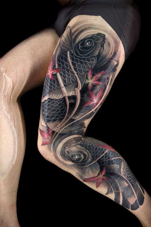 Best Koi Tattoo with Marijuana Leaves