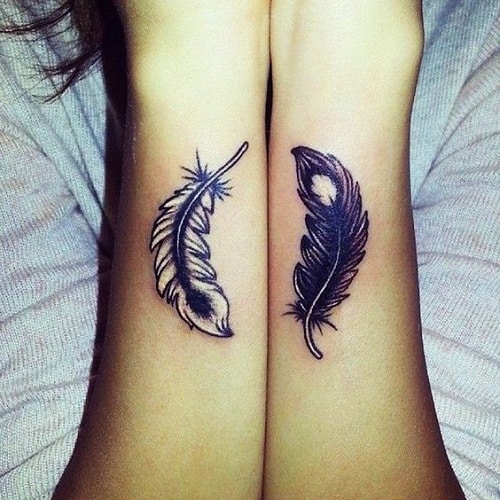 Black and White Feathers Best Friend Tattoos