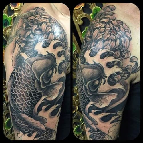 Black Sleeve Koi Fish Tattoo for Men
