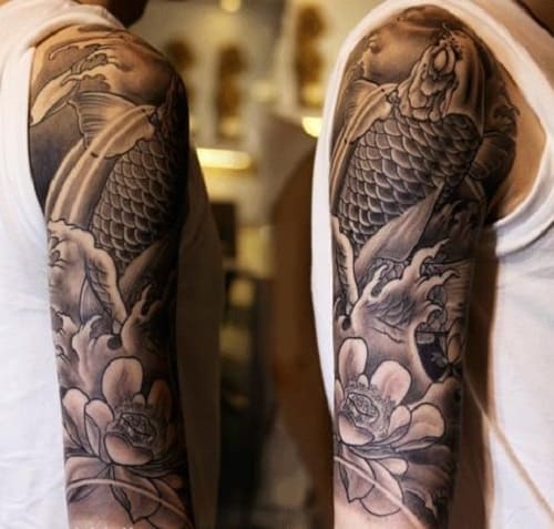 Black Sleeve Koi Tattoo