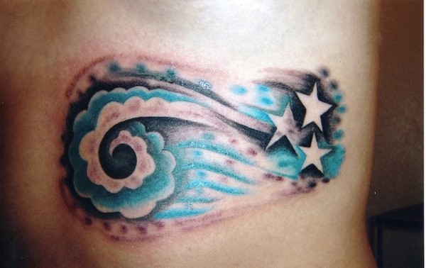 Blue And Grey Stars With Clouds Tattoo On Half Sleeve