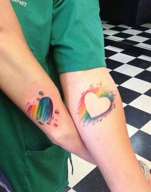Colorful Hearts Best Friend Tattoos