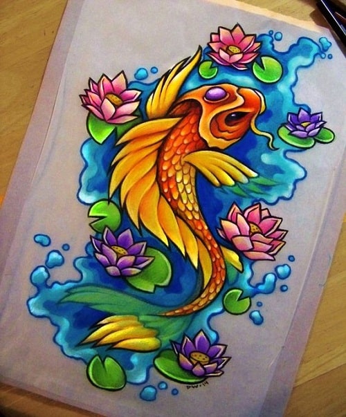 Colorful Koi Fish Tattoo Layouts