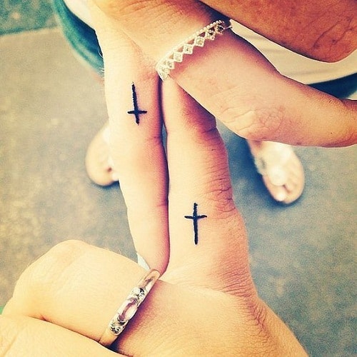 Cross on Fingers Friendship Tattoos