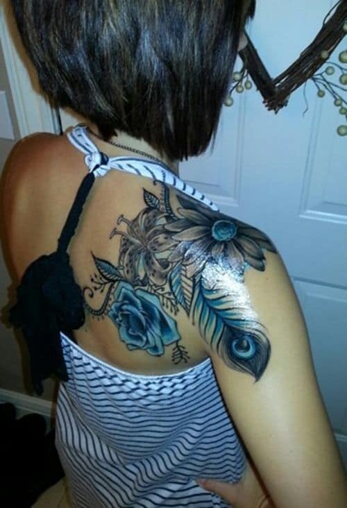 Different Flower With Peacock Tattoo Image Tattoo