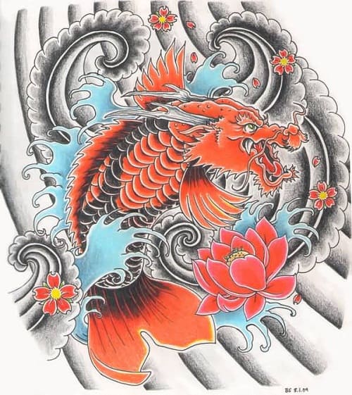 Dragon Koi Fish Design Tattoo