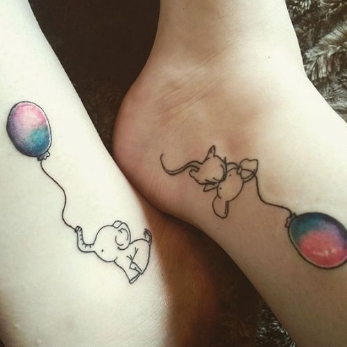 Elephant and Balloons Best Friend Tattoos