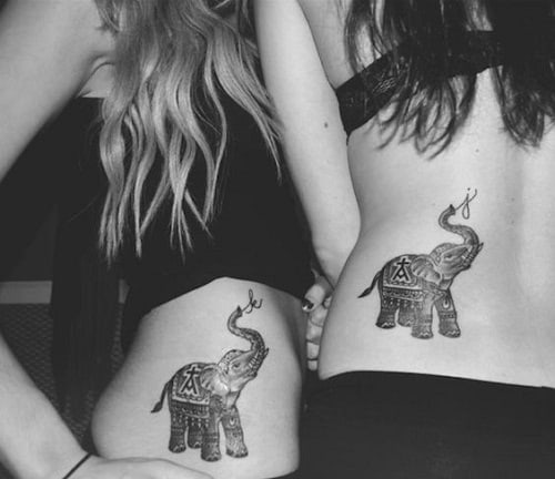 Elephant with Initials on Trunk Friendship Tattoos