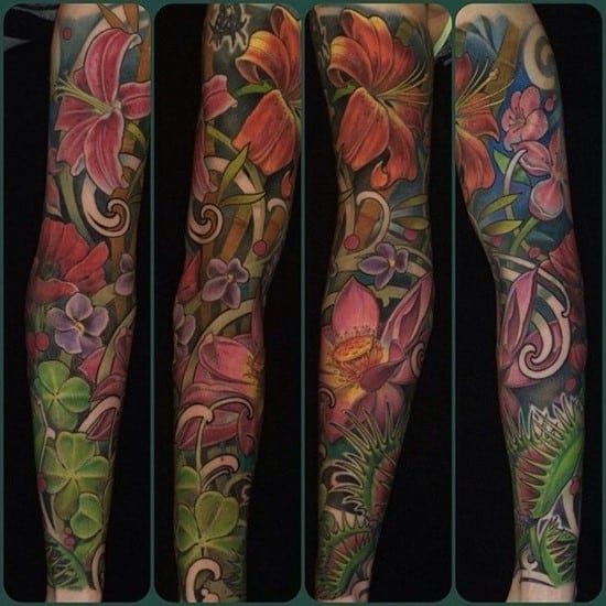colorful floral tattoo on arm f11