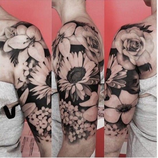black and white floral tattoo on arm f5matteopasqualin