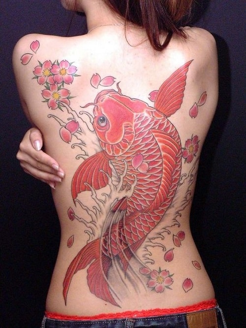 Full Back Koi Tattoo for Women