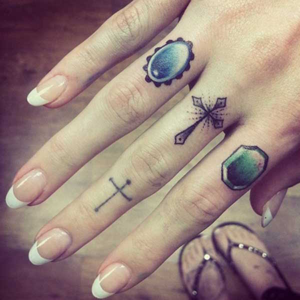 Gems Finger Tattoo