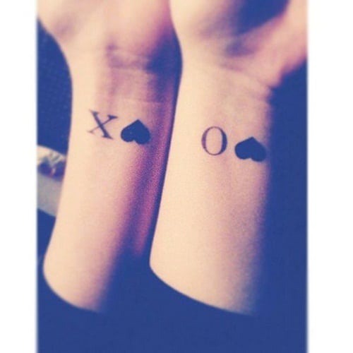 Hugs and Kisses with Heart Best Friend Tattoos