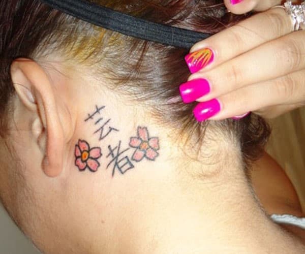 japanese-kanji-and-cherry-blossoms. japanese symbol and cherry blossom tatt...