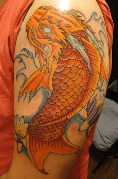 Koi Dragon with Purple Lotus Tattoo