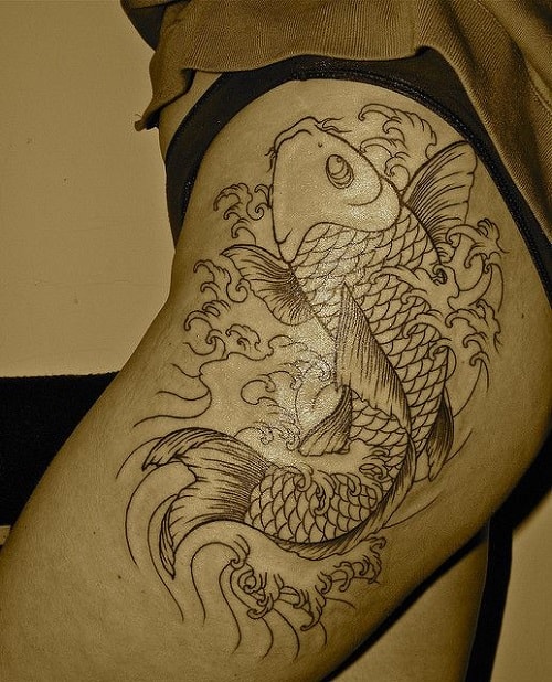 koi fish tattoos on leg