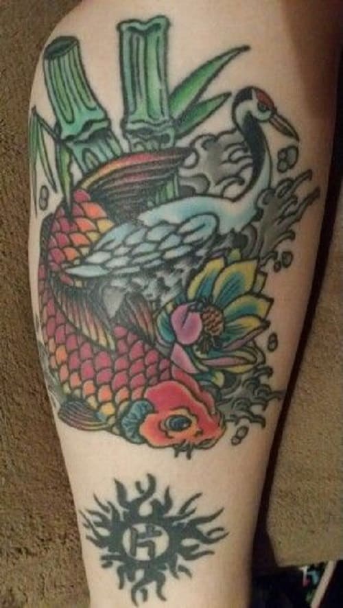 Koi Tattoo with Bamboo and Swan