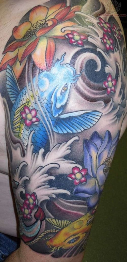 Koi Tattoo with Floral Elements