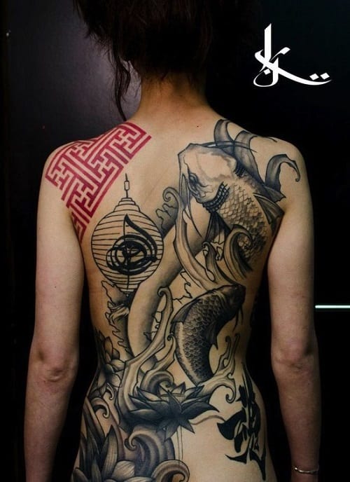 Koi Tattoo with Japanese Lantern