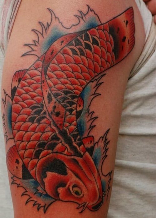 Koi Tattoo with Water Waves