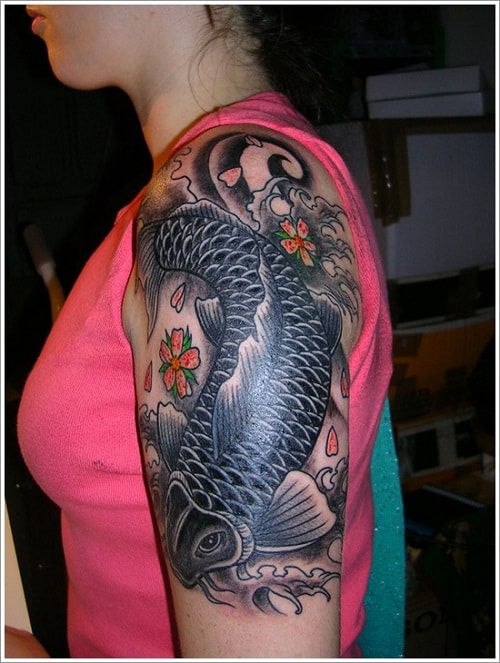 Lotus and Orange Koi Fish Tattoo